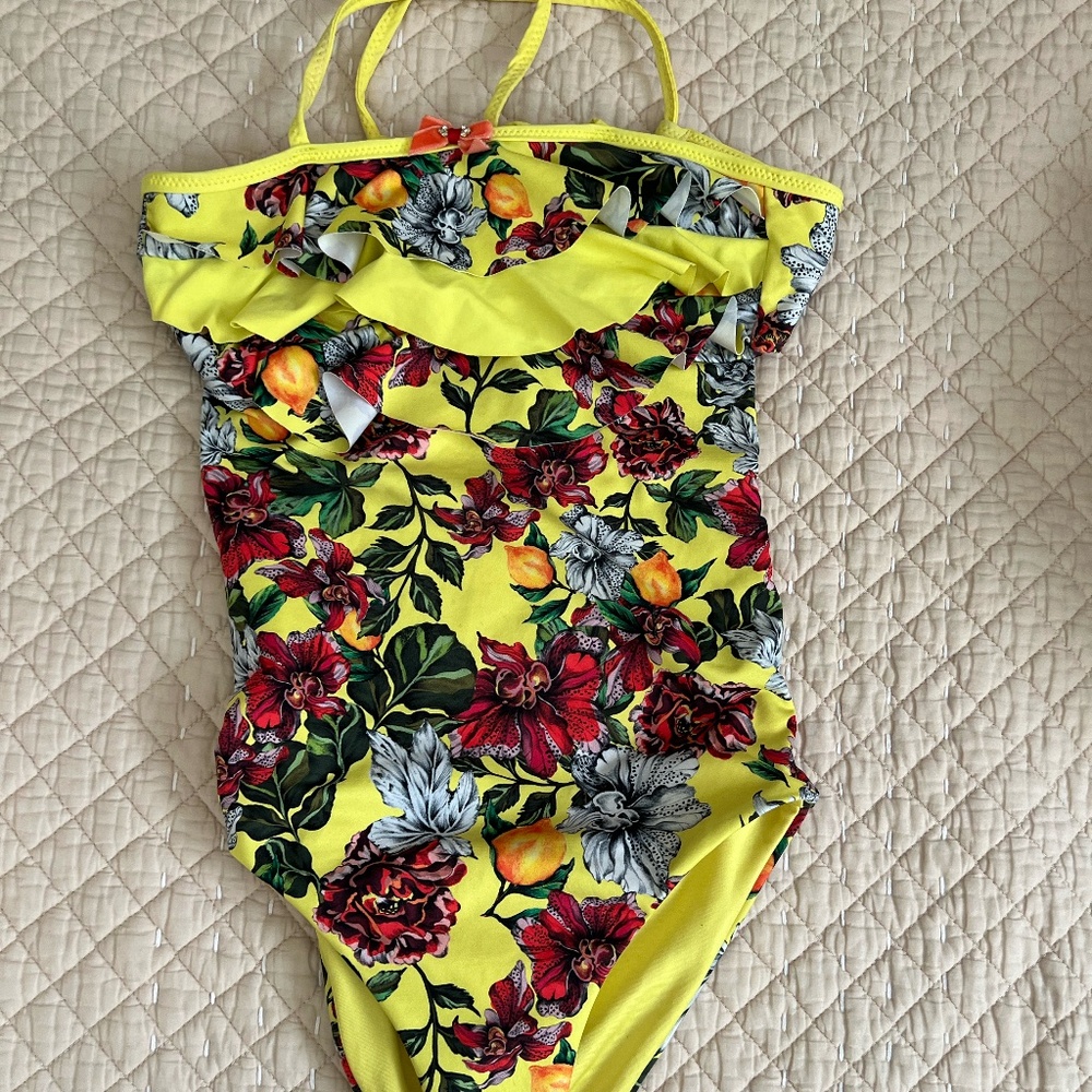 Agua Bendita  One Piece Swim Suit , girls Size 12  floral pattern,